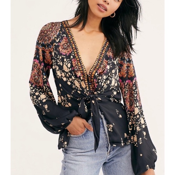Free People Tops - Free People Black Floral Blouse NWT